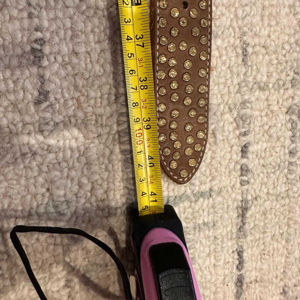 EUC! GORGEOUS! Studded olive-brown belt with brass buckle! - Picture 8 of 8